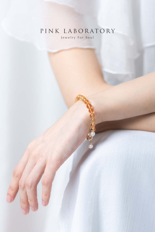 黃水晶珍珠6mm手鍊 | 招財水晶
