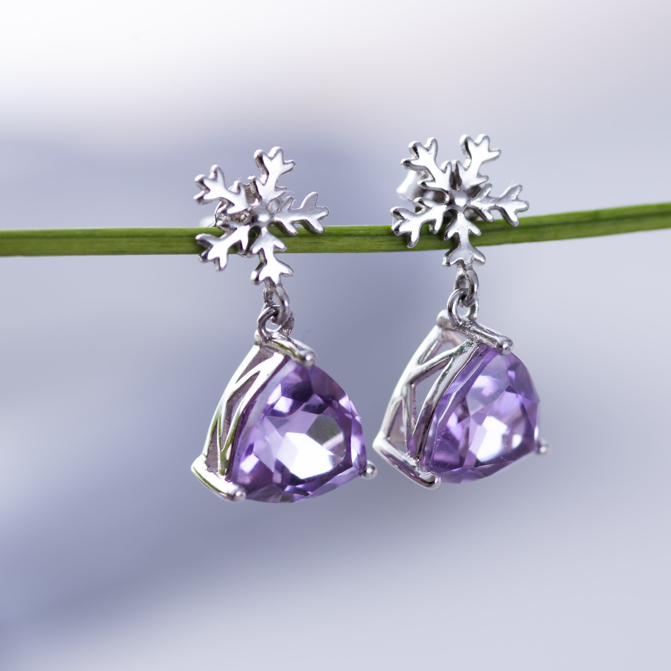 紫水晶雪花純銀耳環