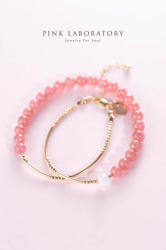 冰種紅紋石月亮石14KGF雙圈手鍊