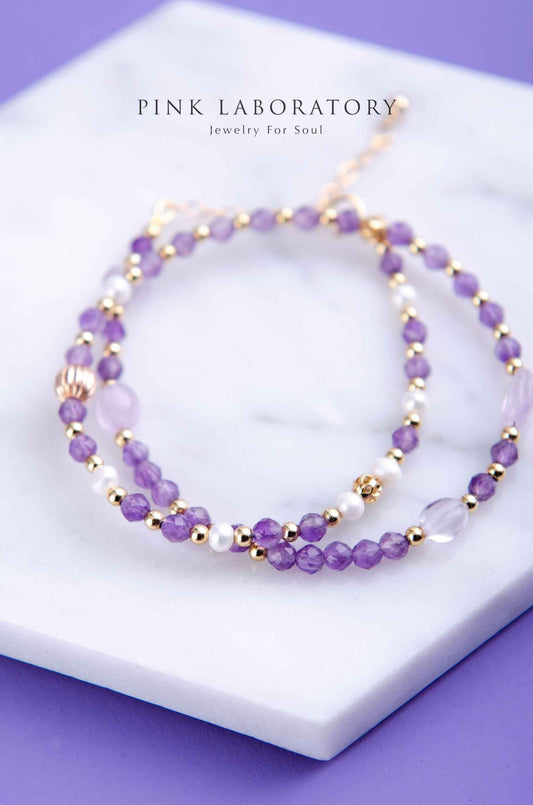 烏拉圭紫水晶手鍊 | 珍珠 | 切面 | 多圈 - Pink Laboratory