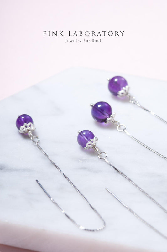 紫水晶925純銀耳環 | 耳線 - Pink Laboratory