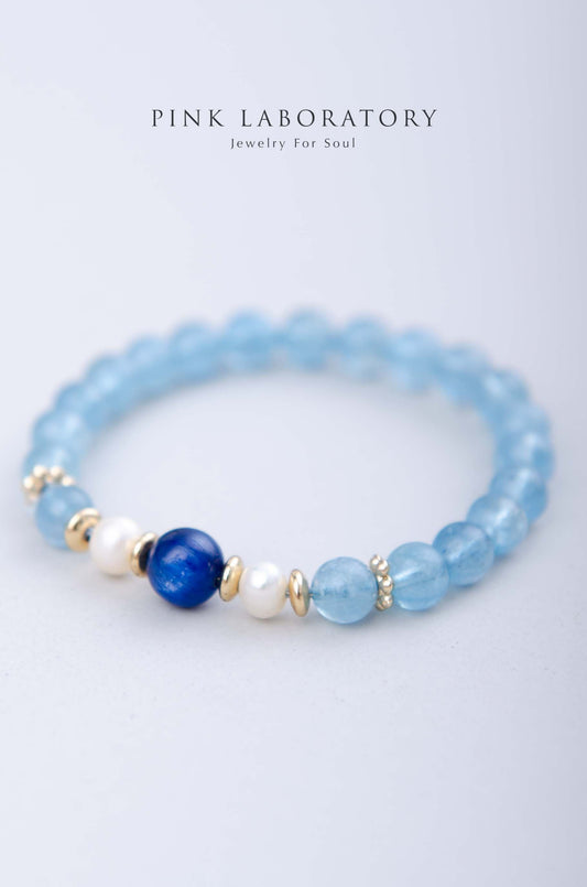 水中精靈  |  冰種海藍寶藍晶石珍珠手鍊 - Pink Laboratory