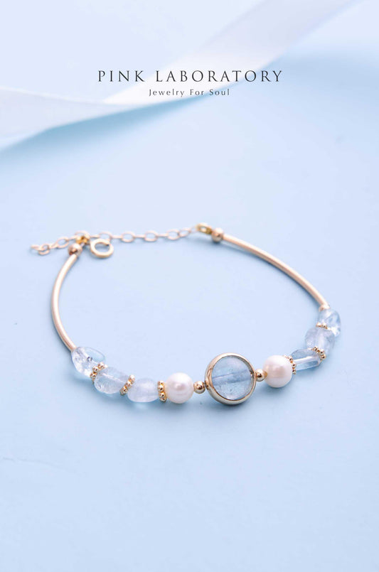 冰種海藍寶珍珠14K包金手鍊 - Pink Laboratory
