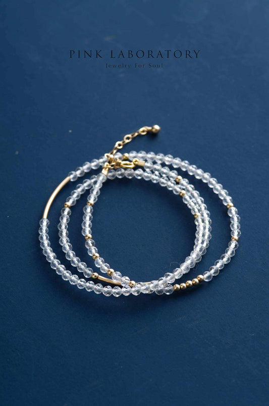 白水晶極細手鍊 | 三圈 | 3mm | 14K包金 - Pink Laboratory
