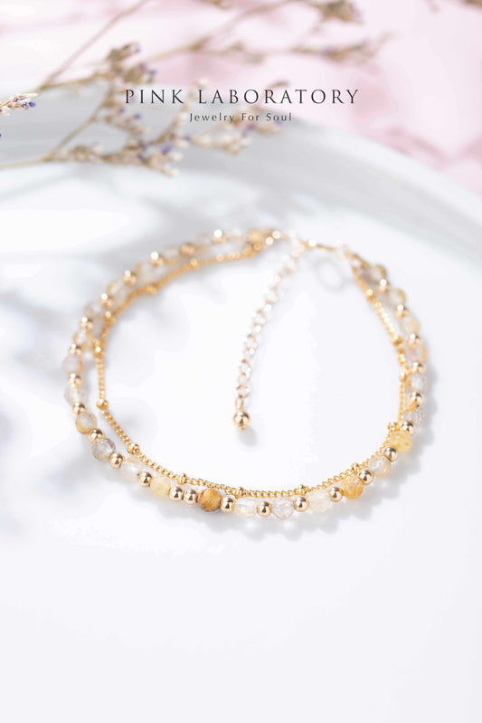 金髮晶14K包金極細手鍊 | 字母客製 - Pink Laboratory