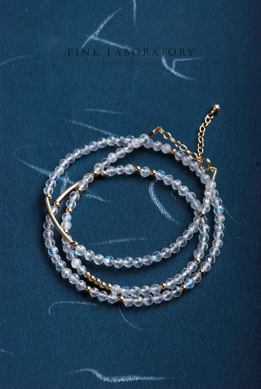 月光石極細手鍊 | 三圈 | 3mm | 14K包金 - Pink Laboratory