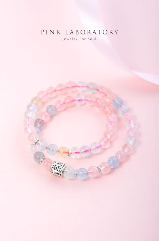 Morganite 6mm 摩根石925純銀雙圈手鍊 - Pink Laboratory