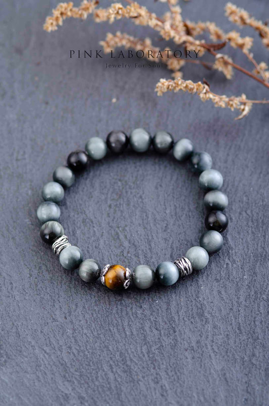 鷹眼石虎眼石925純銀手鍊 | 8mm單圈 - Pink Laboratory